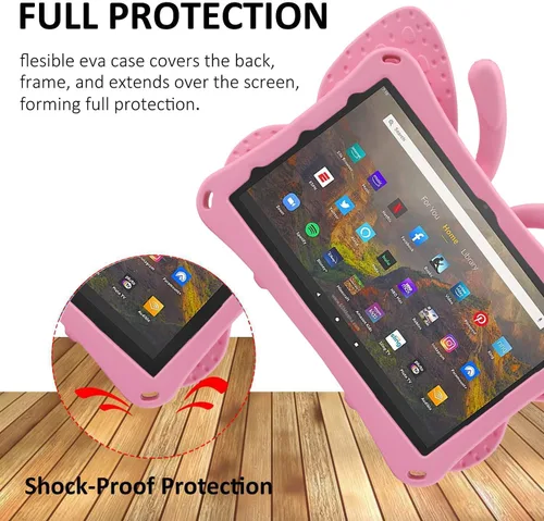 Vista 50 de FW Fire 7 - Funda para tablet para niños, Amazon Fire 7 2022, funda de mariposa con luz de atril, EVA, protección contra caídas, resistente, a