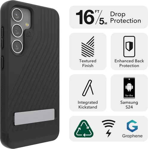 Vista 3 de ZAGG Denali - Funda para Samsung Galaxy S24 con soporte, protección de doble capa con infusión de grafeno, resistente a caídas de 16 pies, diseño
