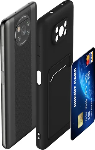 Vista 5 de kwmobile Funda compatible con Xiaomi Poco X3 NFC/Poco X3 Pro - Funda de TPU con tarjetero de crédito - Negro mate