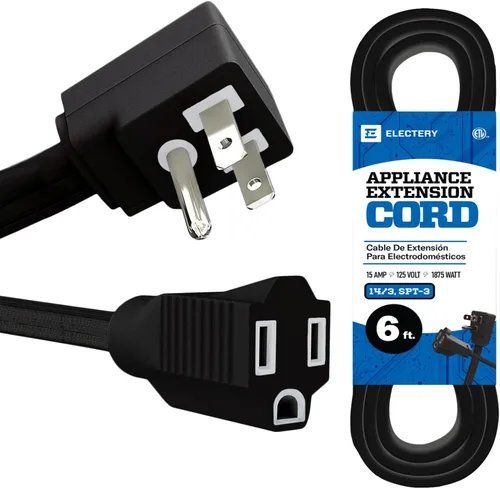 Vista 11 de Cable de extensión resistente de 3 pies, 14 AWG, 15 A, 125 V, 1875 W, enchufe plano de 3 puntas, certificación ETL, cable de extensión