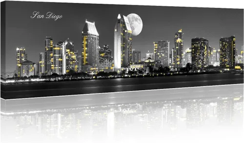 Vista 59 de 3 paneles de Atlanta Skyline vista de la ciudad en blanco y negro, imágenes panorámicas de edificio de ciudad, decoración de pared para sala