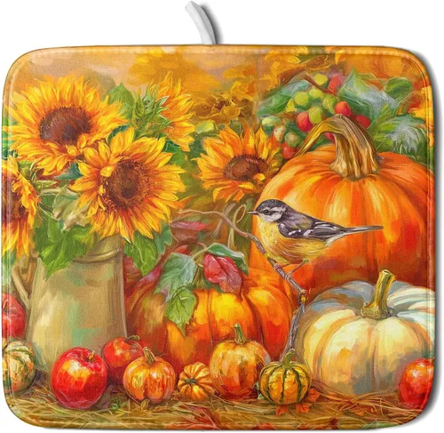 Vista 23 de Giwawa Tapete de secado de platos de café, vintage, antifatiga, taza de expreso, máquina de frijoles negros, tapete escurridor de platos, protector