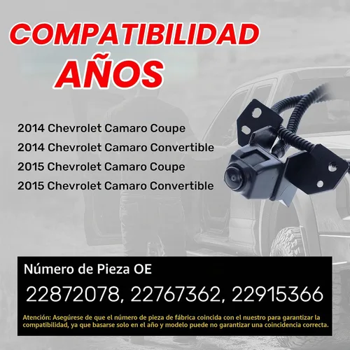 Vista 2 de Master Tailgaters Repuesto para Chevrolet Camaro Coupe/Convertible (2014-2015) Cámara de respaldo OE Parte # 22872078, 22767362, 22915366