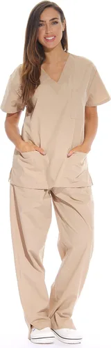Vista 24 de Just Love Juego de uniforme médico para mujer de seis bolsillos con cuello en V y pantalón cargo Negro