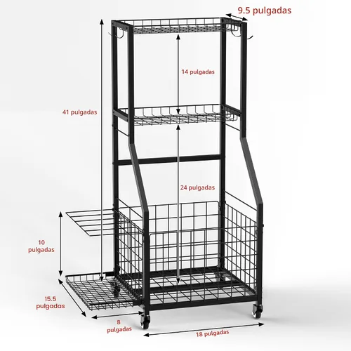 Vista 8 de Organizador de garaje para equipos deportivos, estante de almacenamiento de pelotas de garaje para deportes con ruedas, organizador deportivo