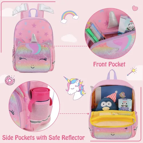 Vista 4 de VONXURY - Mochila preescolar ligera para niños pequeños con hebilla de pecho dinosaurio azul