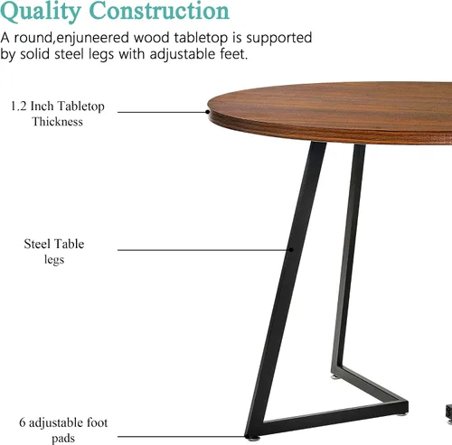 Vista 4 de VECELO Juego de mesa de comedor redonda para 4, mesa de madera y marco de acero resistente, comedor de 5 piezas con sillas para cocina, rincón