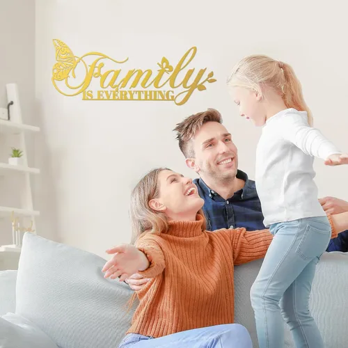 Vista 6 de Oppro Letreros Familiares Dorados de Metal Arte de Pared para Hogar, Letrero Moderno de Hierro Forjado con las Palabras "La Familia lo es Todo