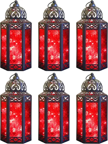 Vista 57 de VELA LANTERNS Juego de 2 portavelas decorativos de LED con luces de hadas de 12" de metal marroquí para colgar o mesa, decoración del hogar