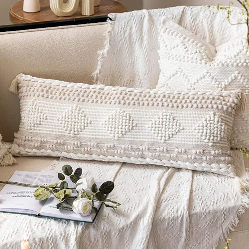 Vista 9 de BlissBlush Fundas de Almohada Decorativas Boho Beige Marrón 18X18, Funda de Almohada de Acento Bohemio, Funda de Almohada con Textura