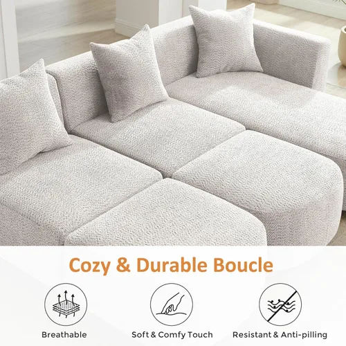 Vista 5 de VANOMi 279 cm Sofá modular seccional con 3 almohadas, cómodo sofá de chenilla en nube convertible de 5 plazas con reposapiés, sofás seccional