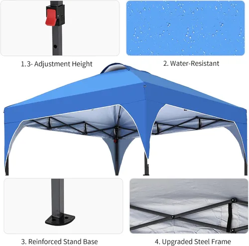 Vista 4 de GDY Tienda de campaña desplegable de 8 x 8 pies, kiosco fácil de instalar, toldo para exteriores con 3 alturas ajustables para eventos, fiestas, Azul