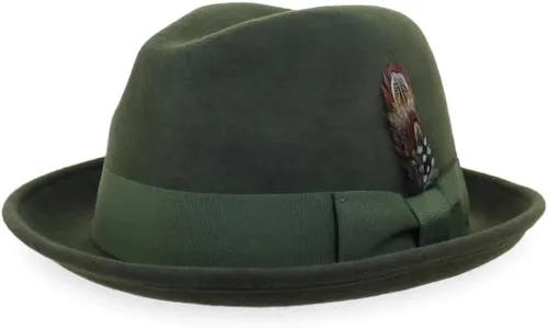 Vista 3 de Belfry Trilby - Sombrero estilo vintage con ala a presión para hombre y mujer, fieltro de lana 100% pura en negro, gris, azul marino, marrón y nuez
