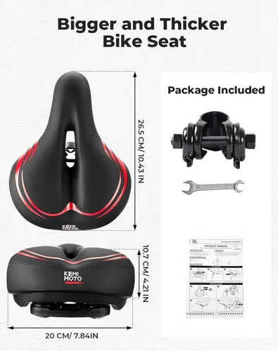 Vista 6 de KEMIMOTO Bike Seat Cushion with Soft Foam Padded, Comfortable Bike Seat for Men Women, Bicycle Saddle for Touring, Exercise Bicycle, Commuter, Travel