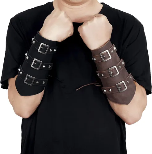 Vista 5 de 1 brazalete de armadura de piel sintética, unisex, medieval, guanteletes para hombres y mujeres, disfraz de cosplay, talla única