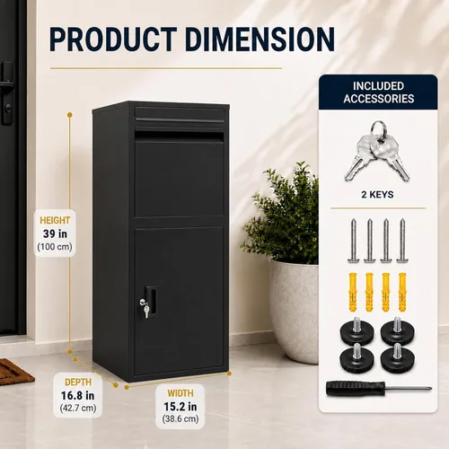 Vista 2 de Package delivery Boxes for Outside,Extra Large Mailbox for Parcel Black