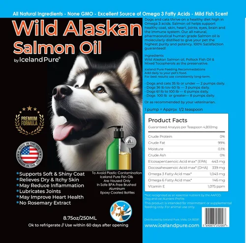 Vista 8 de Iceland Pure - Aceite de salmón salvaje de Alaska para perros y gatos 1,043 mg de omega-3 por cucharadita Mezcla de aceite de salmón y abadejo