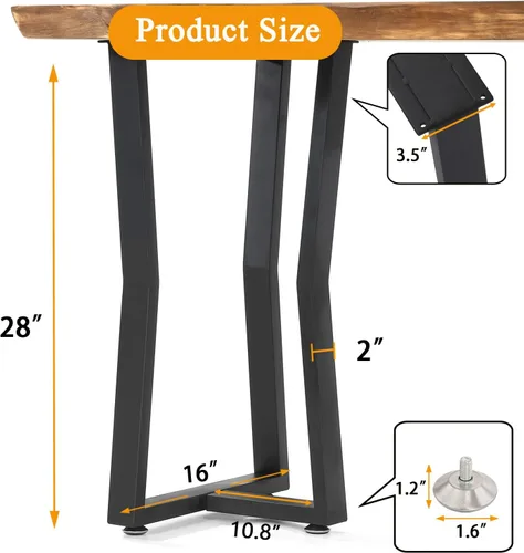 Vista 5 de Juego de 2 patas de escritorio de metal, patas de mesa en forma de T resistentes de 28 pulgadas de alto x 16 pulgadas de ancho, patas de metal