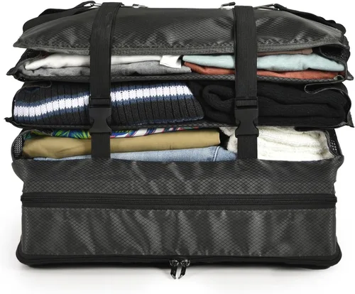 Vista 6 de Traveler's Choice Organizador de maleta expandible con compresión, diseño que ahorra espacio y ganchos de suspensión rápida, Negro -, Estantes