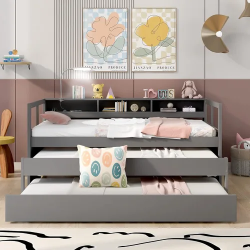 Vista 10 de Sofá cama de madera de diseño clásico, sofá cama, cama de plataforma, tamaño individual con salud y comodidad para dormitorio, estudio, sala