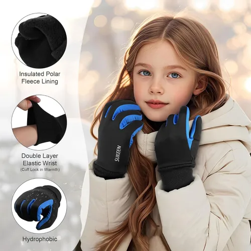 Vista 3 de Sukeen Guantes de invierno para niños, antideslizantes para pantalla táctil, guantes de ciclismo para niños y niñas, guantes ligeros para correr