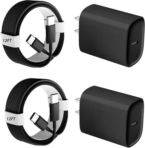 Vista 9 de Cargador para teléfono 17, 16, 15 Pro, carga rápida, 20 W, USB C, bloque de carga rápida con cargadores tipo C de 6.6 pies de largo, cable de carga