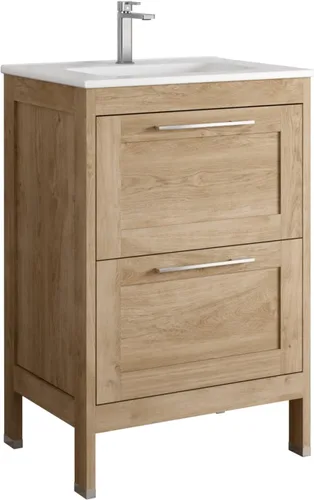 Vista 4 de DAX Lakeside - Tocador individual de madera y porcelana con lavabo Onix, 24 pulgadas, roble