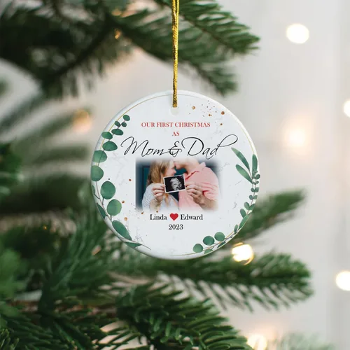 Vista 5 de Foto personalizada y nombre de nuevo papá, adorno de Navidad para nueva mamá, adorno personalizado de la primera Navidad del bebé, primera Navidad