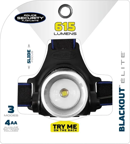 Vista 5 de Police Security Elite Blackout - Linterna frontal – 615 lúmenes – 7 horas de duración de la batería – camping, caminata, pesca – resistente a