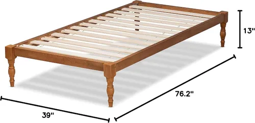 Vista 8 de Baxton Studio Iseline - Marco de cama moderno y contemporáneo de madera con acabado marrón nogal, tamaño individual