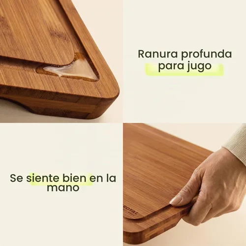 Vista 4 de ROYAL CRAFT WOOD Tabla de cortar de madera, tablas de cortar de bambú con ranura para jugo, tabla de cortar de cocina para carne, queso y verduras