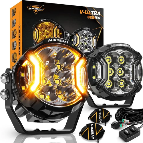Vista 17 de Auxbeam V-Ultra Series - Faros antiniebla ámbar tipo cápsula de 3 pulgadas y 108W, función DRL, 3 modos y cubiertas protectoras, barra de luz