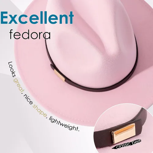 Vista 46 de Sombreros Fedora para hombre, sombrero Panamá de ala ancha con cinturón clásico Unisex Felt Fedora, Adjustable Fit, Breathable Sweatband, All-Day