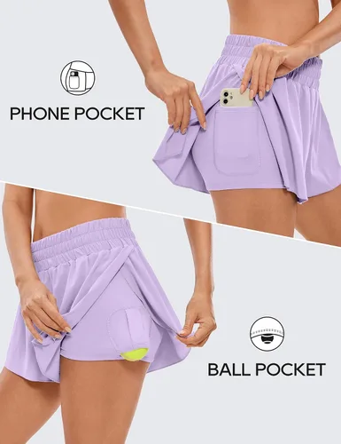 Vista 4 de CRZ YOGA Pantalones cortos de correr 2 en 1 para mujer, cintura alta, secado rápido, atléticos, gimnasio, descanso, entrenamiento, lindas faldas