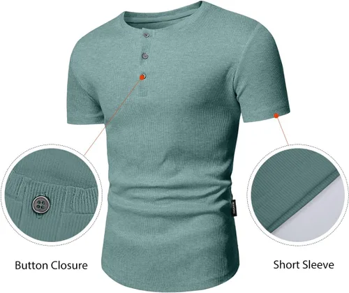 Vista 3 de JMIERR Camisas Henley para hombre con cuello redondo y botones