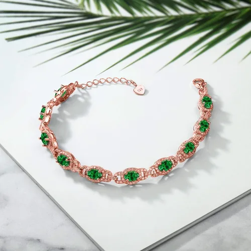 Vista 108 de Gem Stone King 18K Rose Gold Plated Silver Oval Gemstone Birthstone Tennis Bracelet For Women Oval 6X4MM 7 Inch With 1 Inch Extender Fine