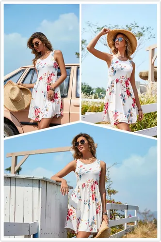 Vista 4 de Longyuan - Vestido de verano para mujer, casual, sin mangas, elástico, con bolsillos