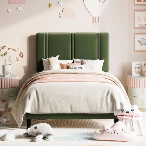 Vista 10 de Allewie Twin Platform Bed Frame with Velvet Upholstered Headboard