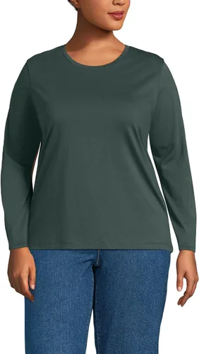 Vista 27 de Lands' End - Camiseta de manga larga, cuello redondo y holgada de algodón Supima cultivado en EE. UU. para mujer Blanco