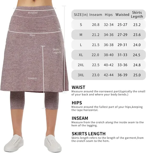 Vista 4 de Faldas atléticas hasta la rodilla para mujer con leggings, leggings con falda de pickleball capris para yoga, bolsillos con cremallera para mujer