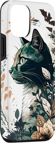 Vista 3 de Funda para iPhone 15 con diseño de gato con diseño de acuarela para jardín botánico