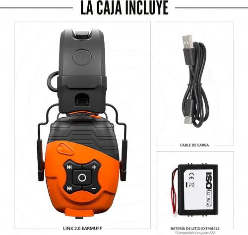 Vista 3 de ISOtunes LINK Orejeras Bluetooth – Auriculares Bluetooth de protección auditiva para el trabajo, corte y construcción, auriculares aprobados por NRR