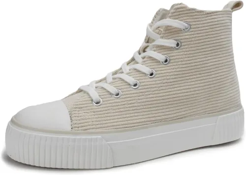 Vista 8 de PepStep Women's Fashion Platform High Top Sneakers, Cute Corduroy or Faux Lamb's Fur UpperMemory Foam Insole,Trendy Slim Shoe Lace
