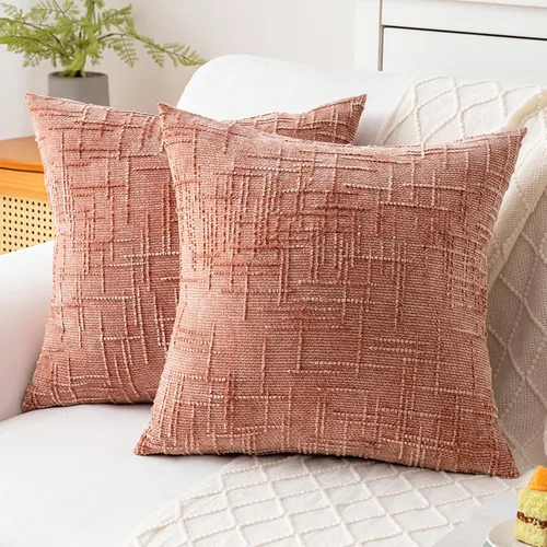 Vista 18 de Fundas de almohada decorativas de 18 x 18 pulgadas, juego de 4, suaves, sólidas, de estilo granja, fundas de almohada de chenilla para sofá, fundas