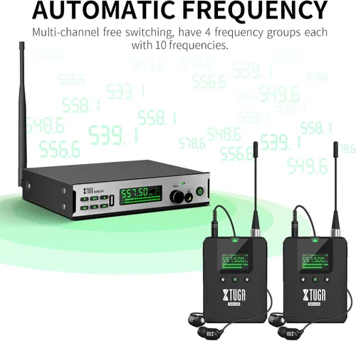 Vista 10 de XTUGA Sem100 in Sistema de monitor de oído estéreo inalámbrico 1 Bodypacks recargables Monitoreo UHF con Bluetooth Select Wireless en auriculares