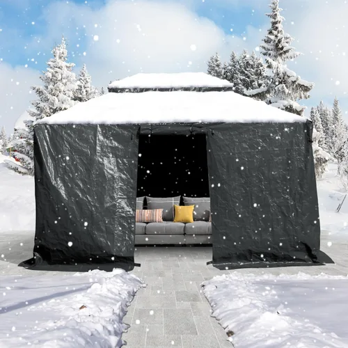 Vista 9 de Domi - Cubierta universal para glorieta de invierno de 8 x 8 pies, cubierta impermeable para todas las estaciones, con paredes laterales y ventanas