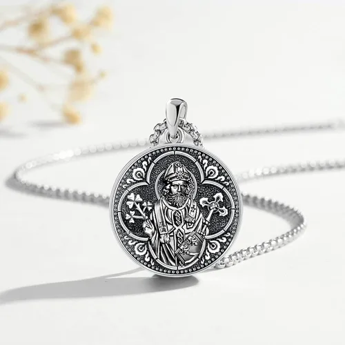 Vista 6 de Collar con colgante de San MiguelSan CristóperSan SebastiánGuadalupeÁngel de la GuardaSanta MuerteJudeJoseph para hombres y mujeres, plata de ley