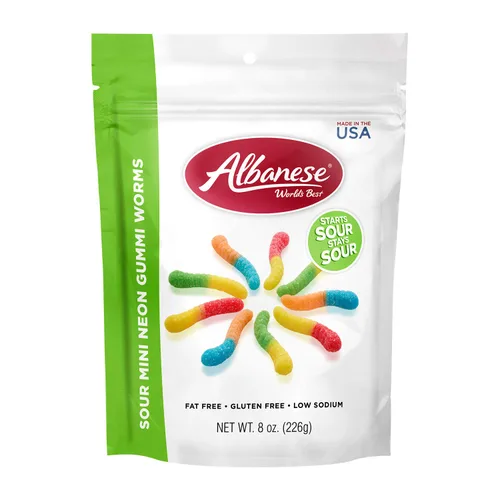 Vista 7 de Albanese -Gusanos de gomita ácidos, pequeños y de neón, 4.5 libras de golosina 5 Super Sour Flavors, Soft & Chewy Gummies, Gluten Free Blue