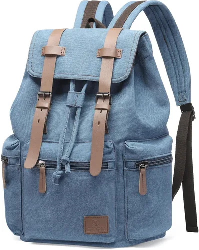 Vista 10 de DTGN Mochila de lona vintage para hombres y mujeres, mochila casual duradera con acento de cuero, se adapta a la universidad, trabajo, viajes y al