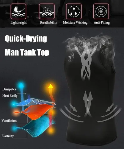 Vista 2 de HIBETY Paquete de 3 o 4 camisetas sin mangas de compresión para hombre, capa base, camisetas de compresión fresca y seca